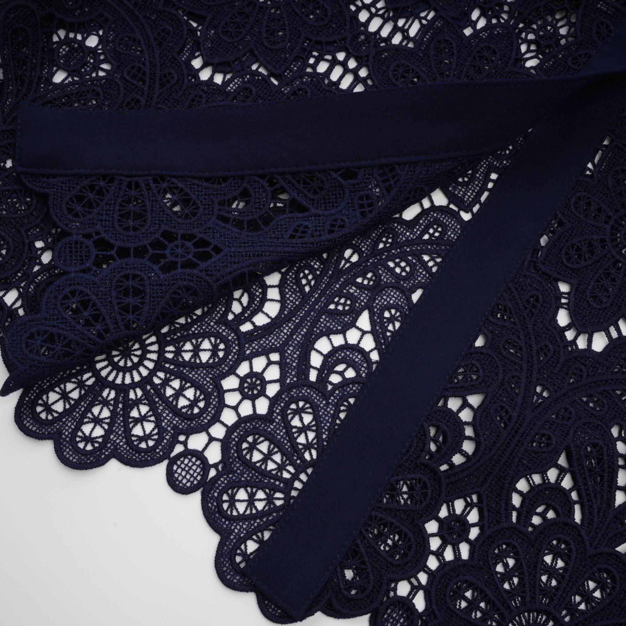 Ariane Dark Blue Floral Crochet Lace Midi Dress with Elegant Boho Style