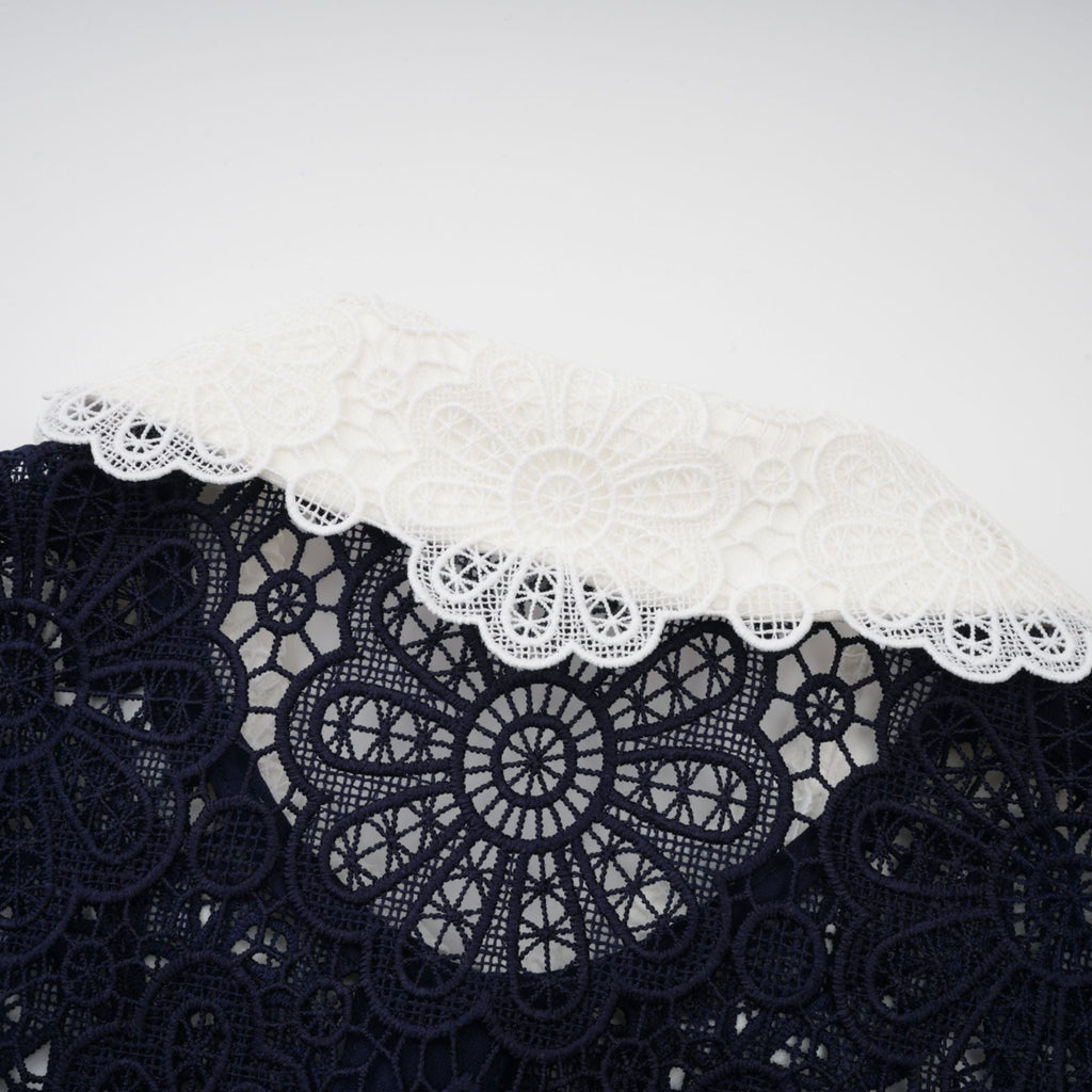 Ariane Dark Blue Floral Crochet Lace Midi Dress with Elegant Boho Style