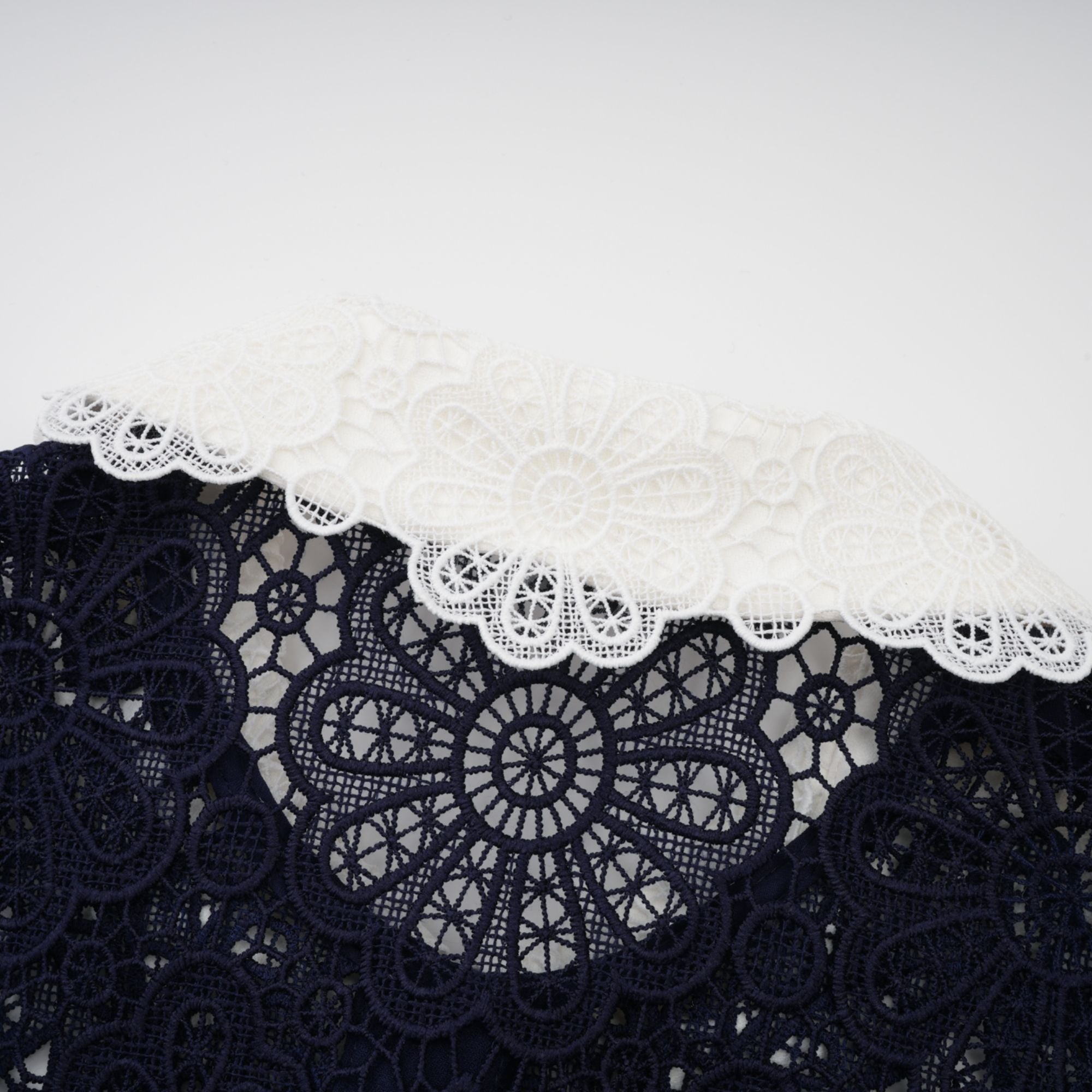 Ariane Dark Blue Floral Crochet Lace Midi Dress with Elegant Boho Style