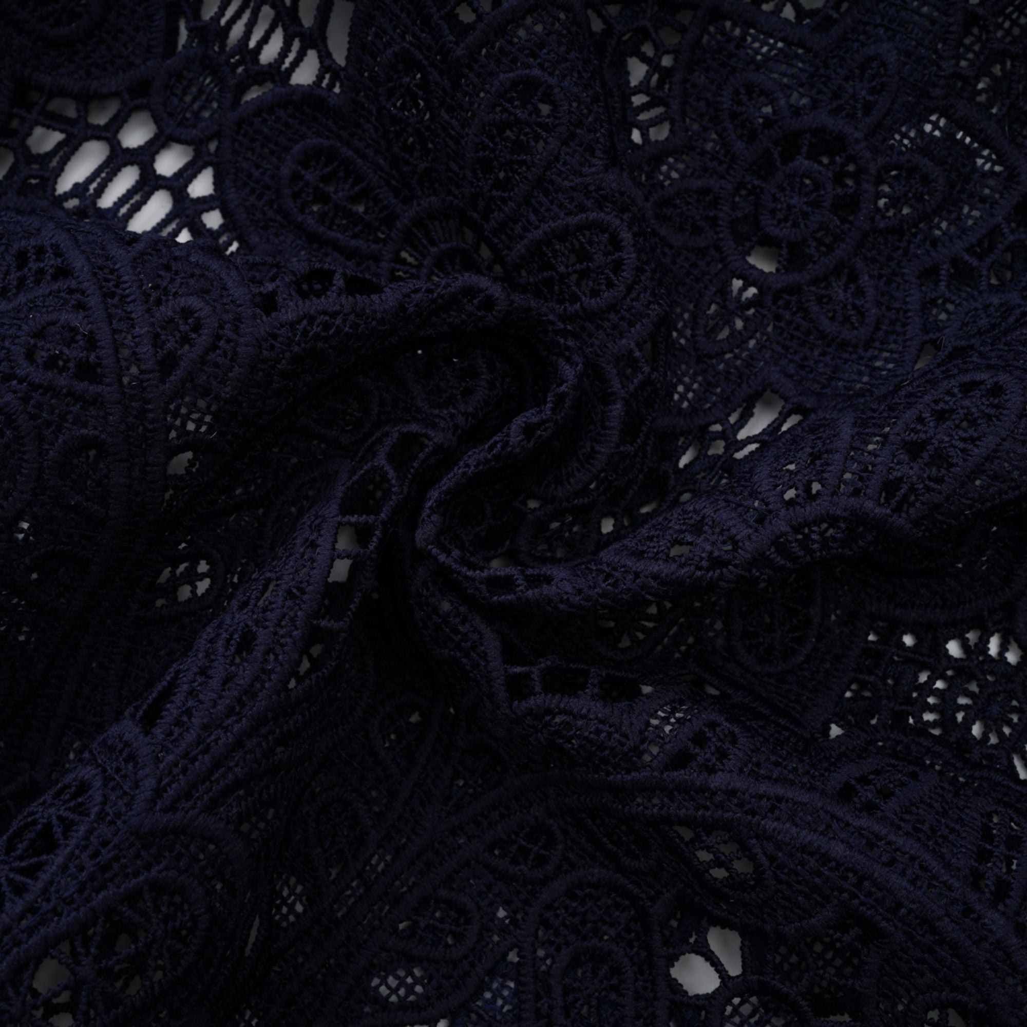Ariane Dark Blue Floral Crochet Lace Midi Dress with Elegant Boho Style