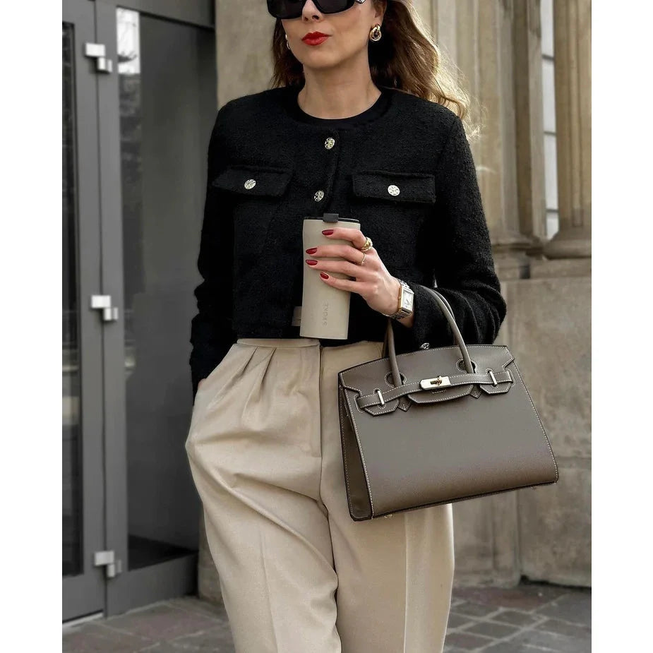 Kensington Full-Grain Leather Handbag with Gold Hardware and Removable Strap