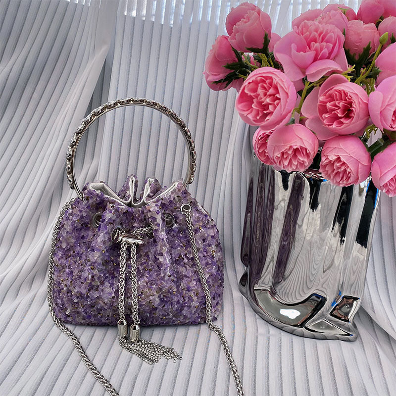 Lorrie Metallic Tassel Bucket Handbag – Elegant Sparkling Design