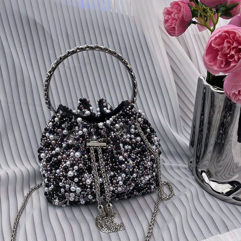 Lorrie Metallic Tassel Bucket Handbag – Elegant Sparkling Design