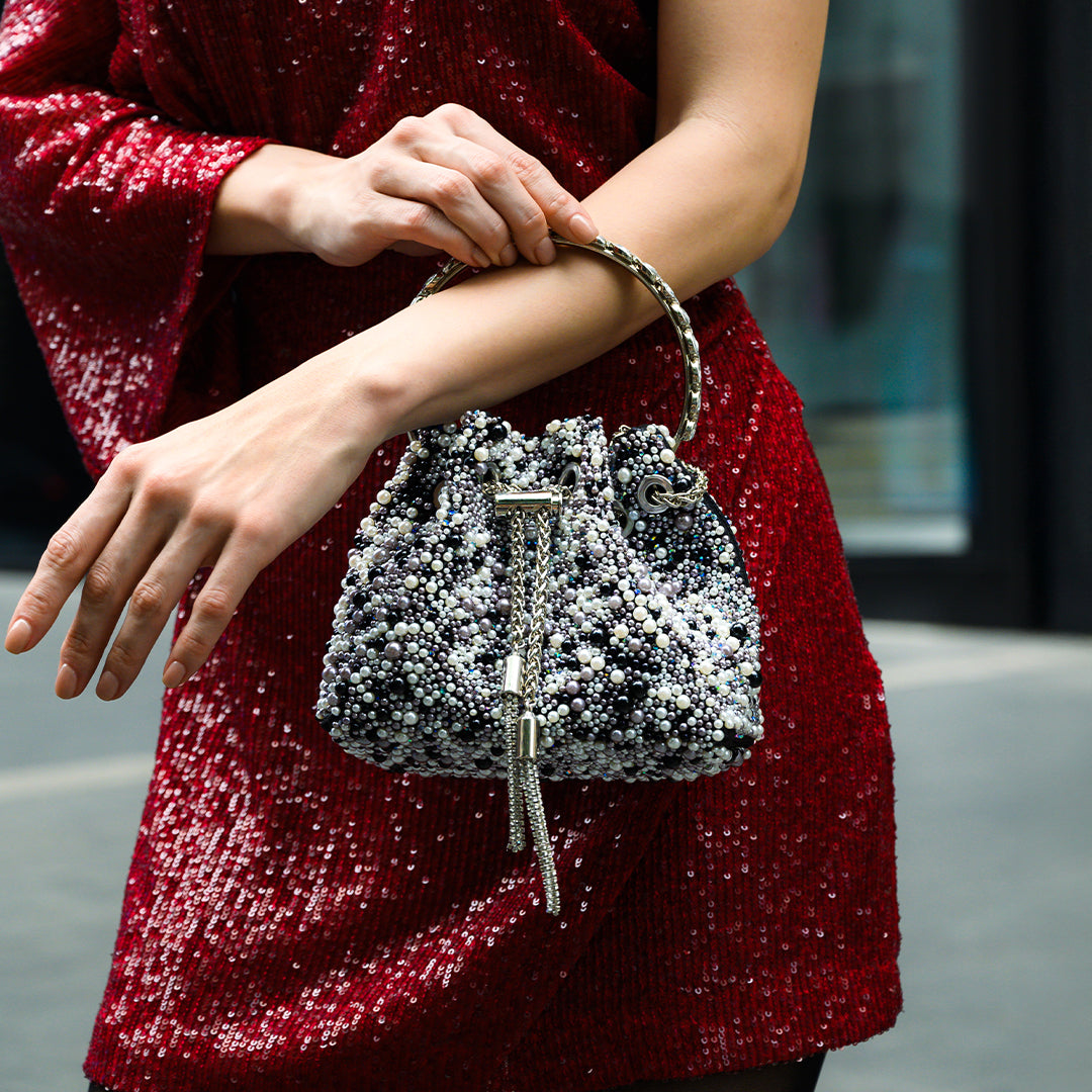 Lorrie Metallic Tassel Bucket Handbag – Elegant Sparkling Design