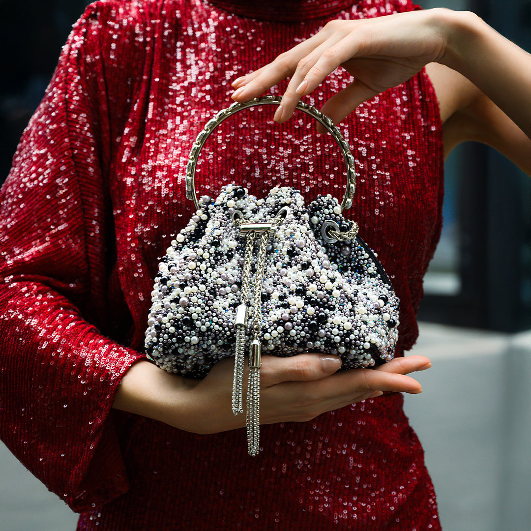 Lorrie Metallic Tassel Bucket Handbag – Elegant Sparkling Design