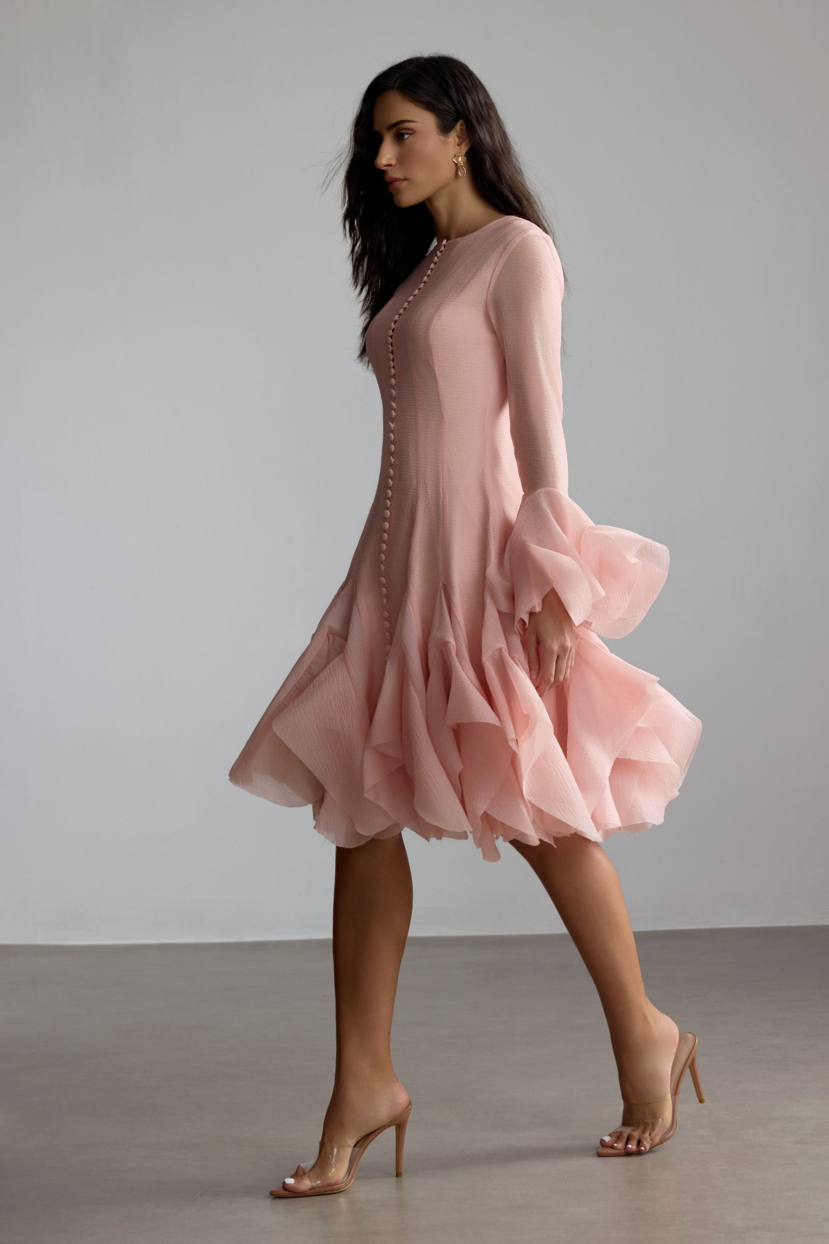 Gloria Elegant Long Sleeve Flared Hem Midi Dress for Fall Events
