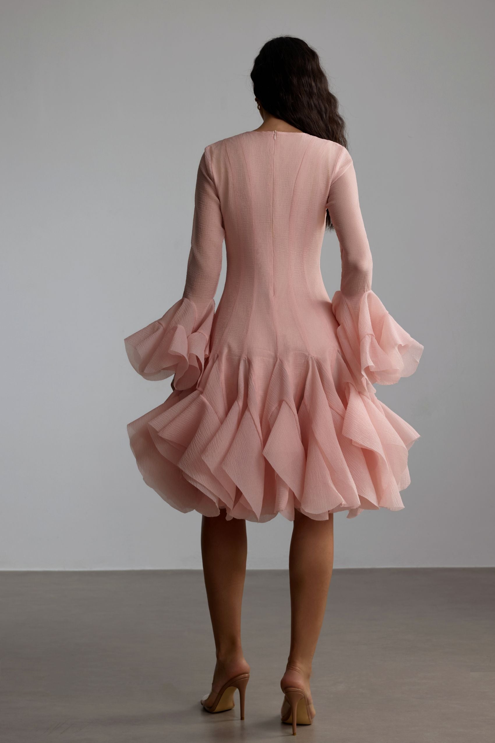 Gloria Elegant Long Sleeve Flared Hem Midi Dress for Fall Events