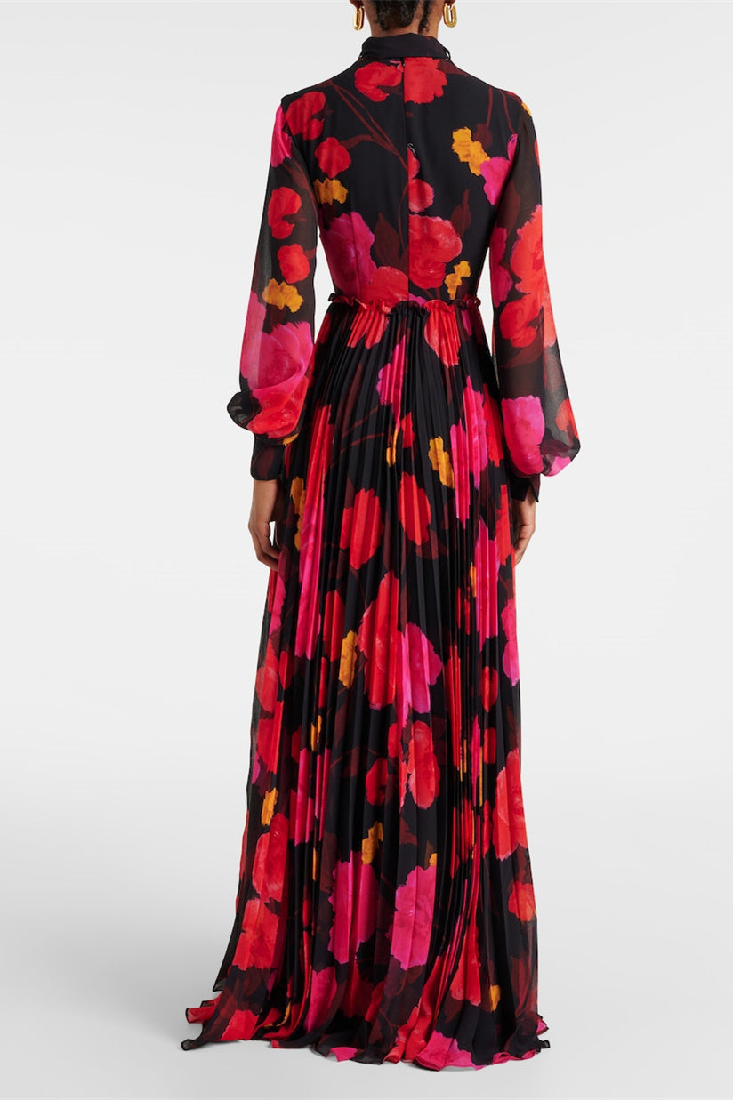 Adela Floral Printed Long Sleeve Maxi Dress with Detachable Scarf
