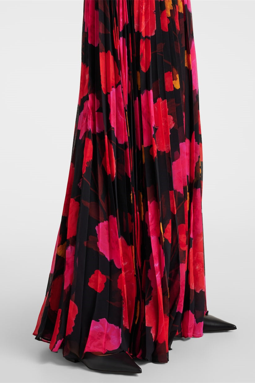 Adela Floral Printed Long Sleeve Maxi Dress with Detachable Scarf