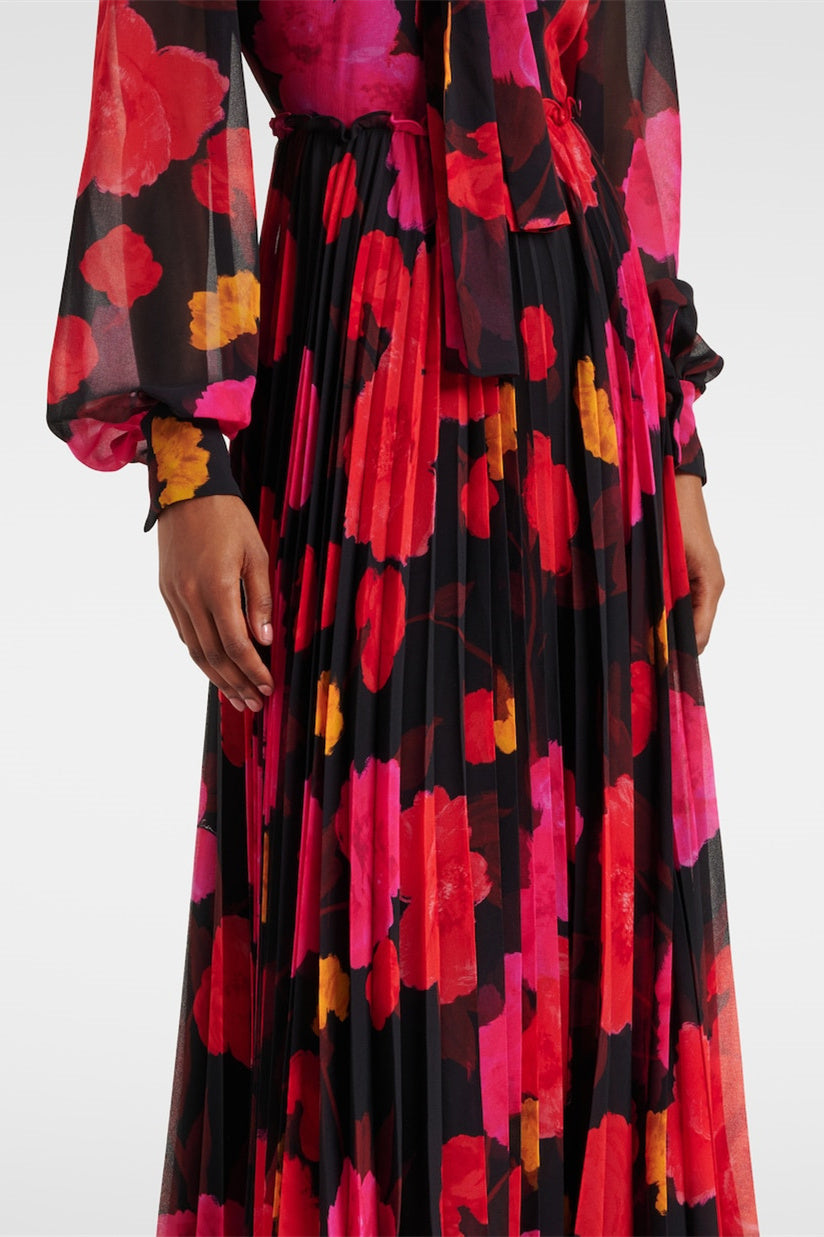 Adela Floral Printed Long Sleeve Maxi Dress with Detachable Scarf