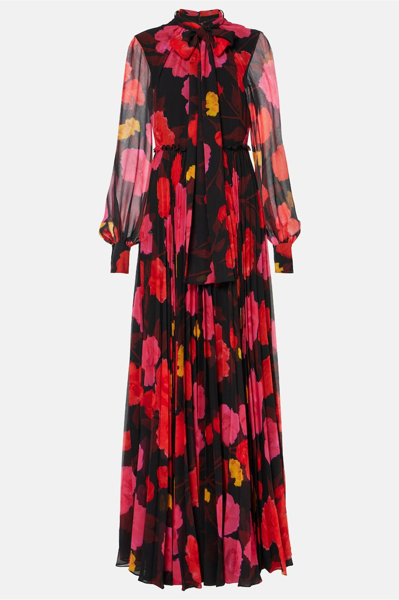Adela Floral Printed Long Sleeve Maxi Dress with Detachable Scarf