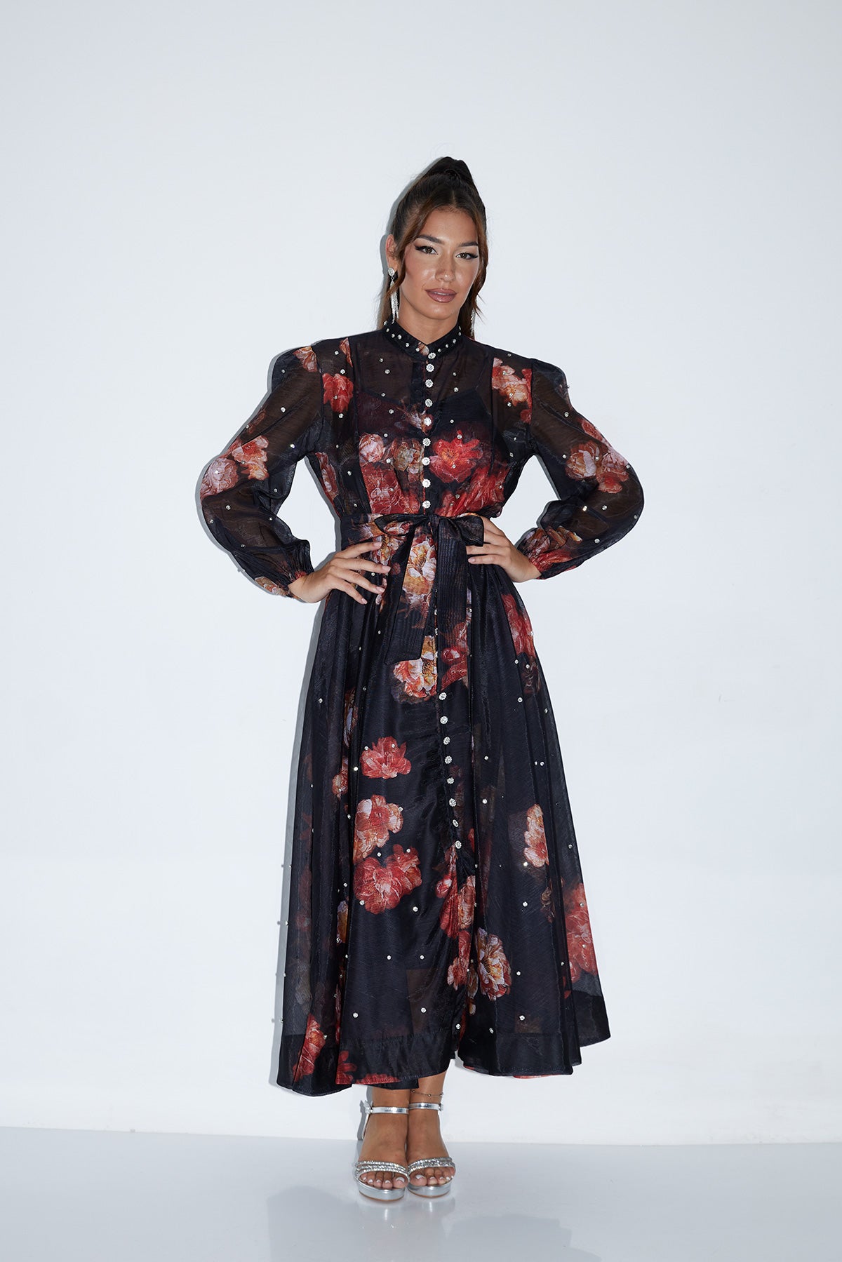 Floral Maxi Dress with Sheer Detailing Statement Look