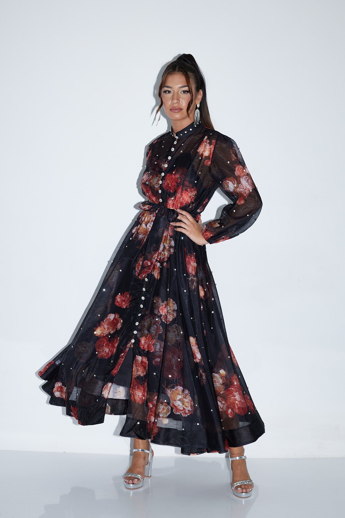 Floral Maxi Dress with Sheer Detailing Statement Look