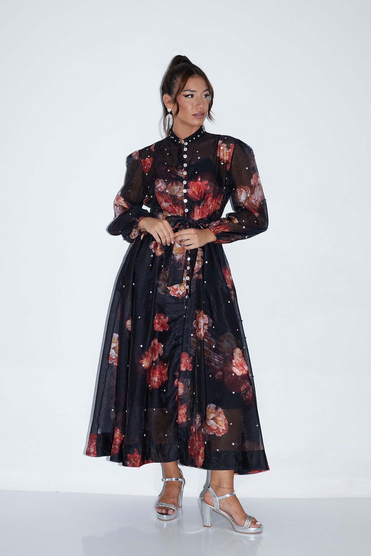 Floral Maxi Dress with Sheer Detailing Statement Look