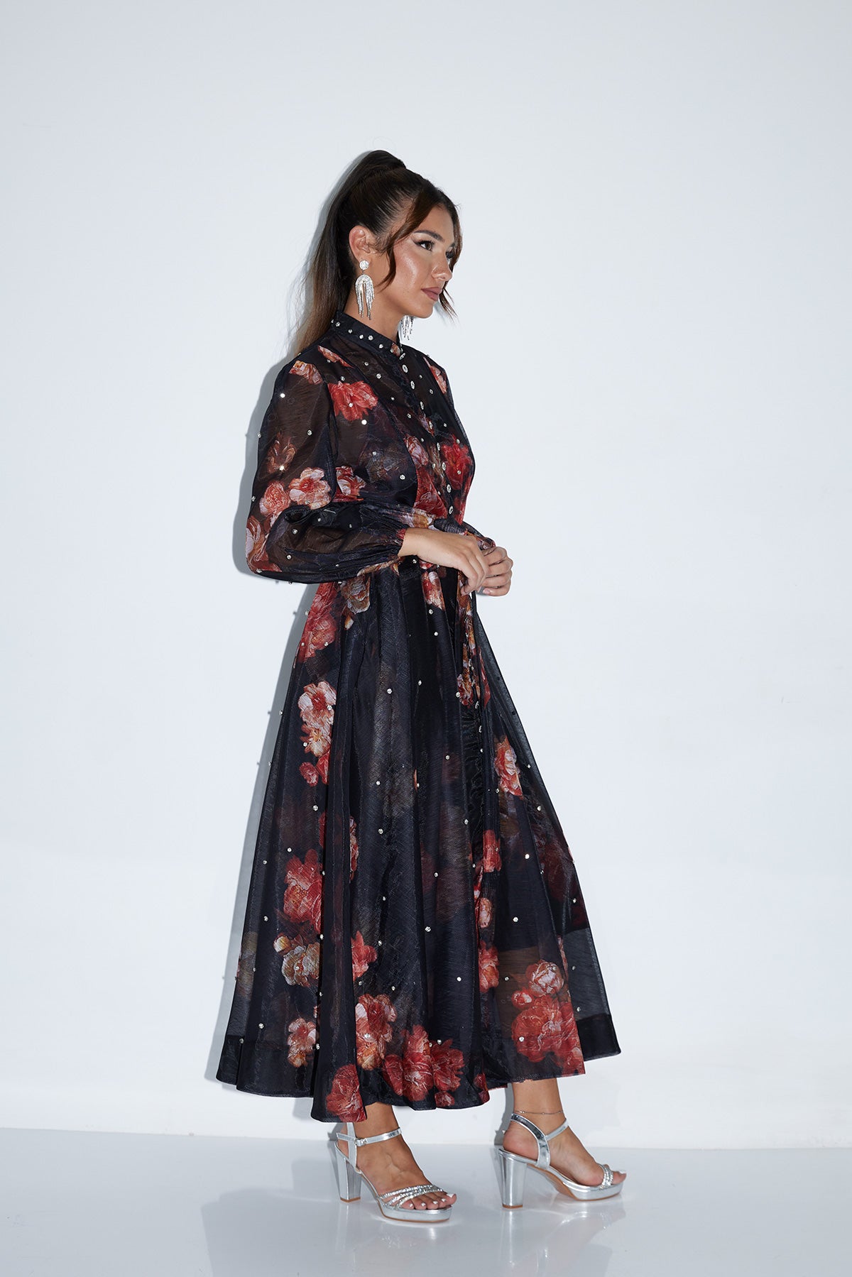 Floral Maxi Dress with Sheer Detailing Statement Look