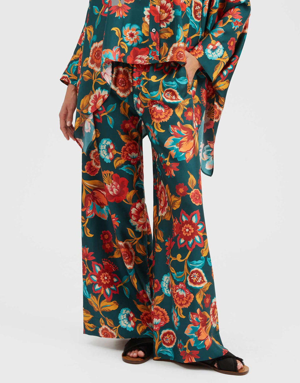 Palazzo Pants Hottie Emerald Silk Twill: Wide-Leg, Comfortable, Stylish Trousers for Women