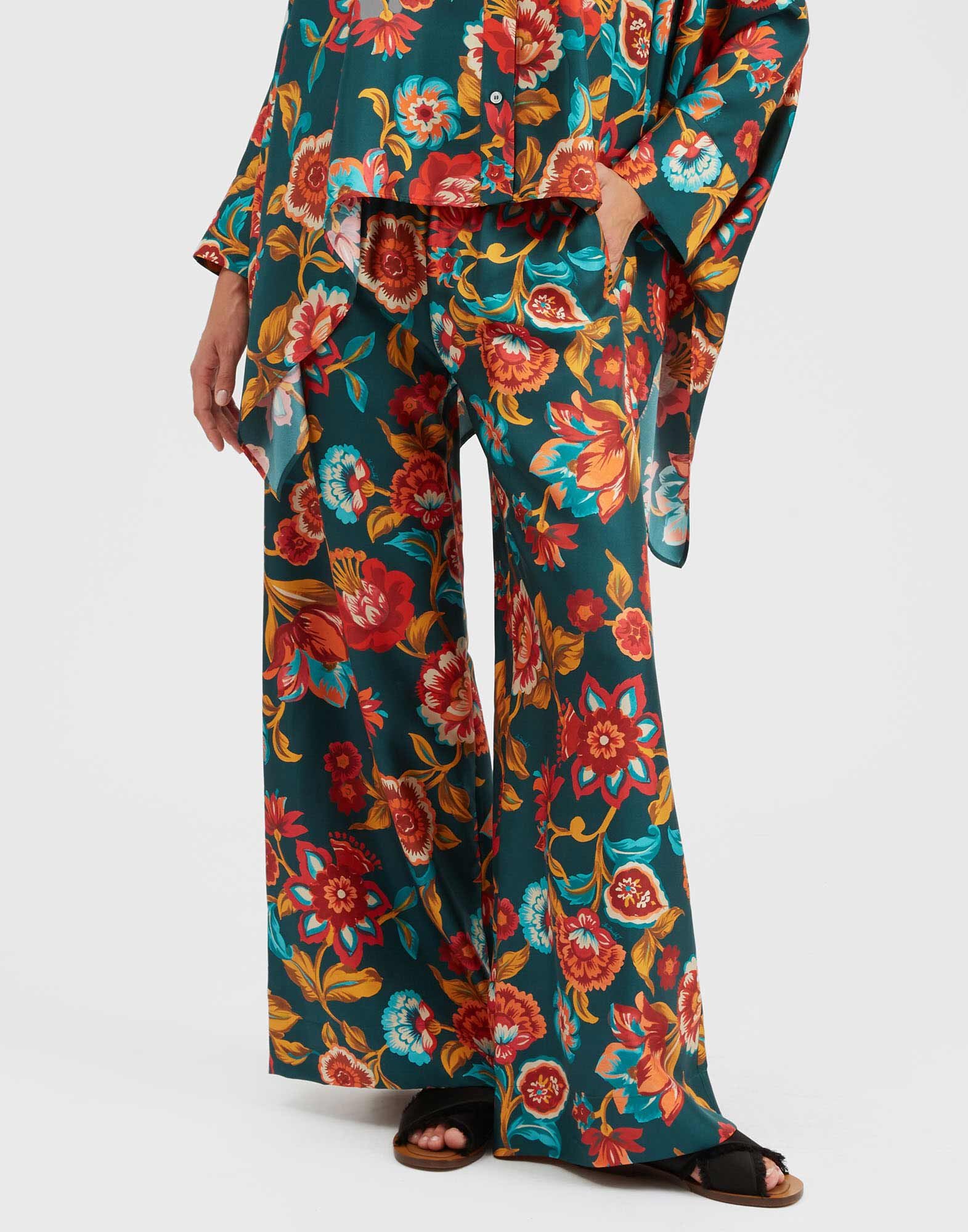 Palazzo Pants Hottie Emerald Silk Twill: Wide-Leg, Comfortable, Stylish Trousers for Women