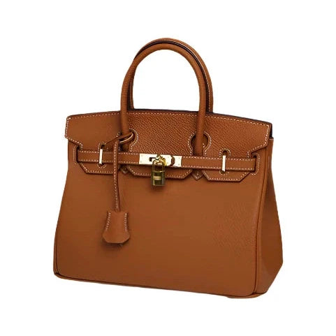 Kensington Full-Grain Leather Handbag with Gold Hardware and Removable Strap