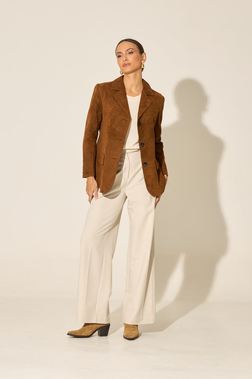 Women's Luxurious Caramel Suede Blazer - Fully Lined, Classic Straight Fit