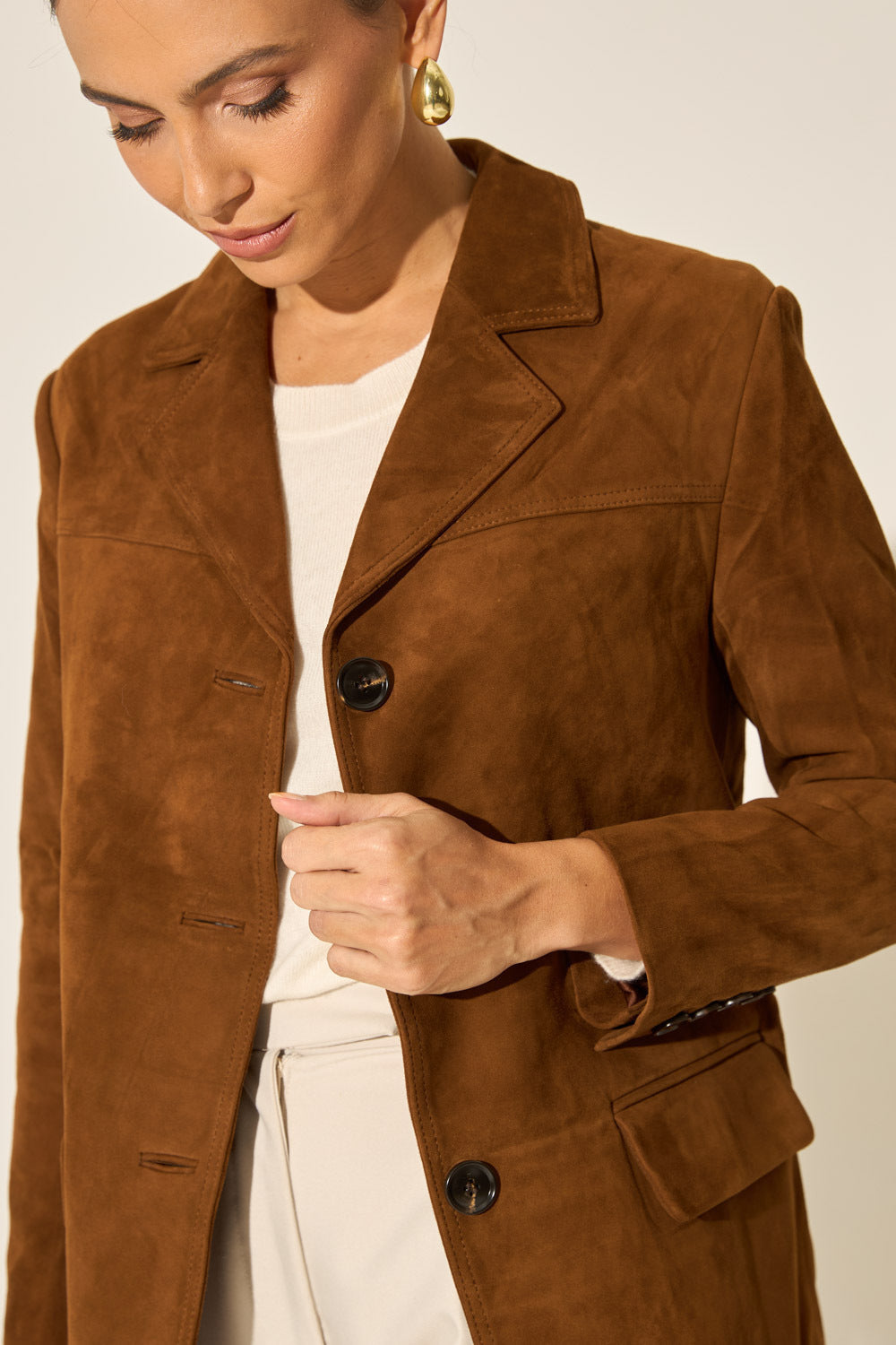 Women's Luxurious Caramel Suede Blazer - Fully Lined, Classic Straight Fit