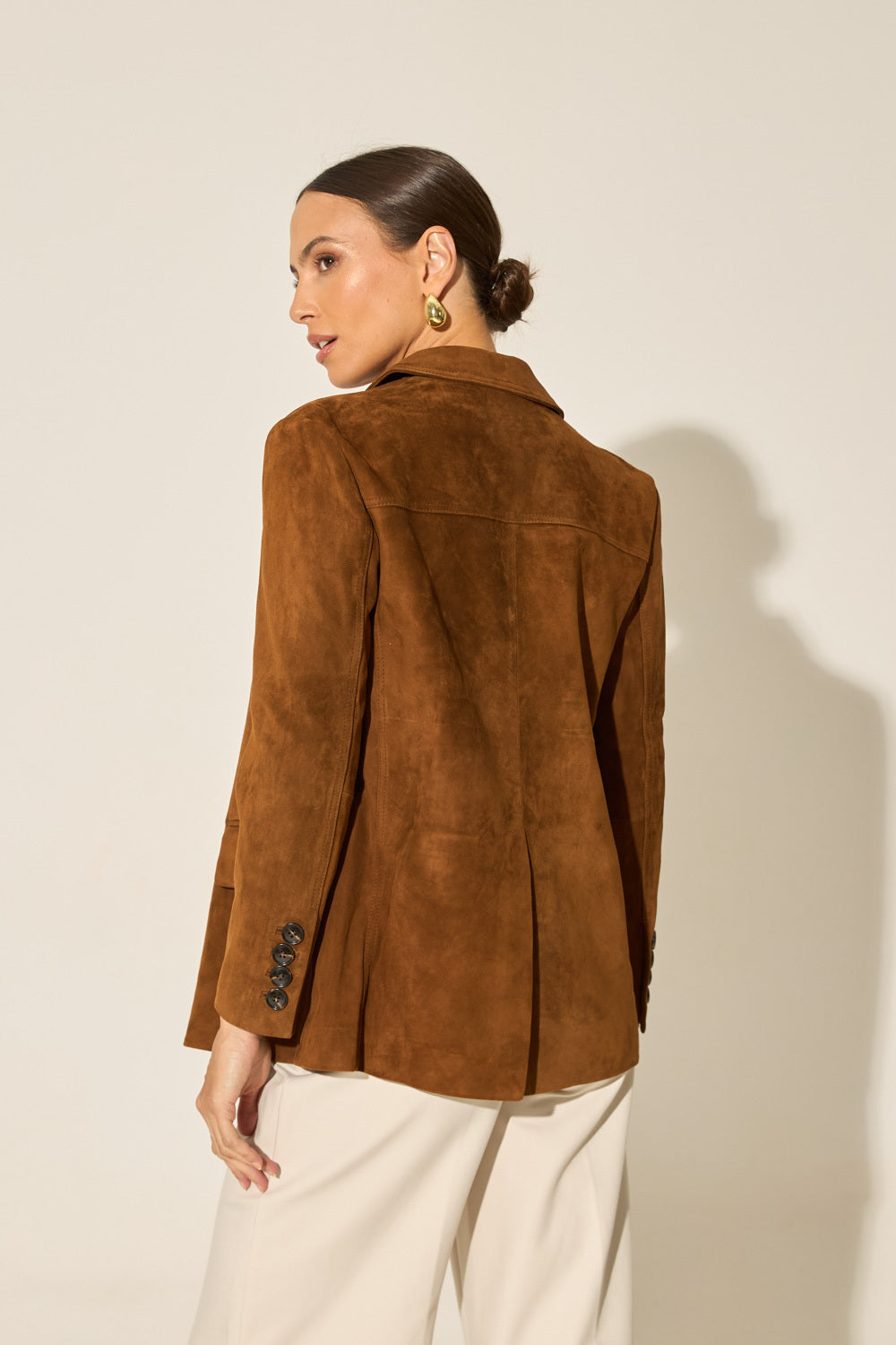 Women's Luxurious Caramel Suede Blazer - Fully Lined, Classic Straight Fit