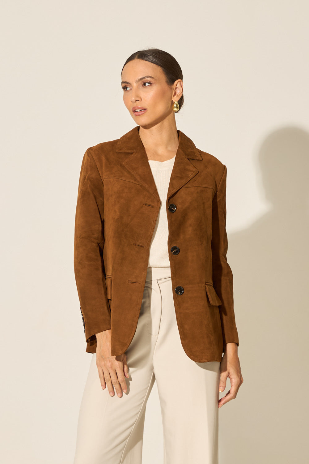 Women's Luxurious Caramel Suede Blazer - Fully Lined, Classic Straight Fit