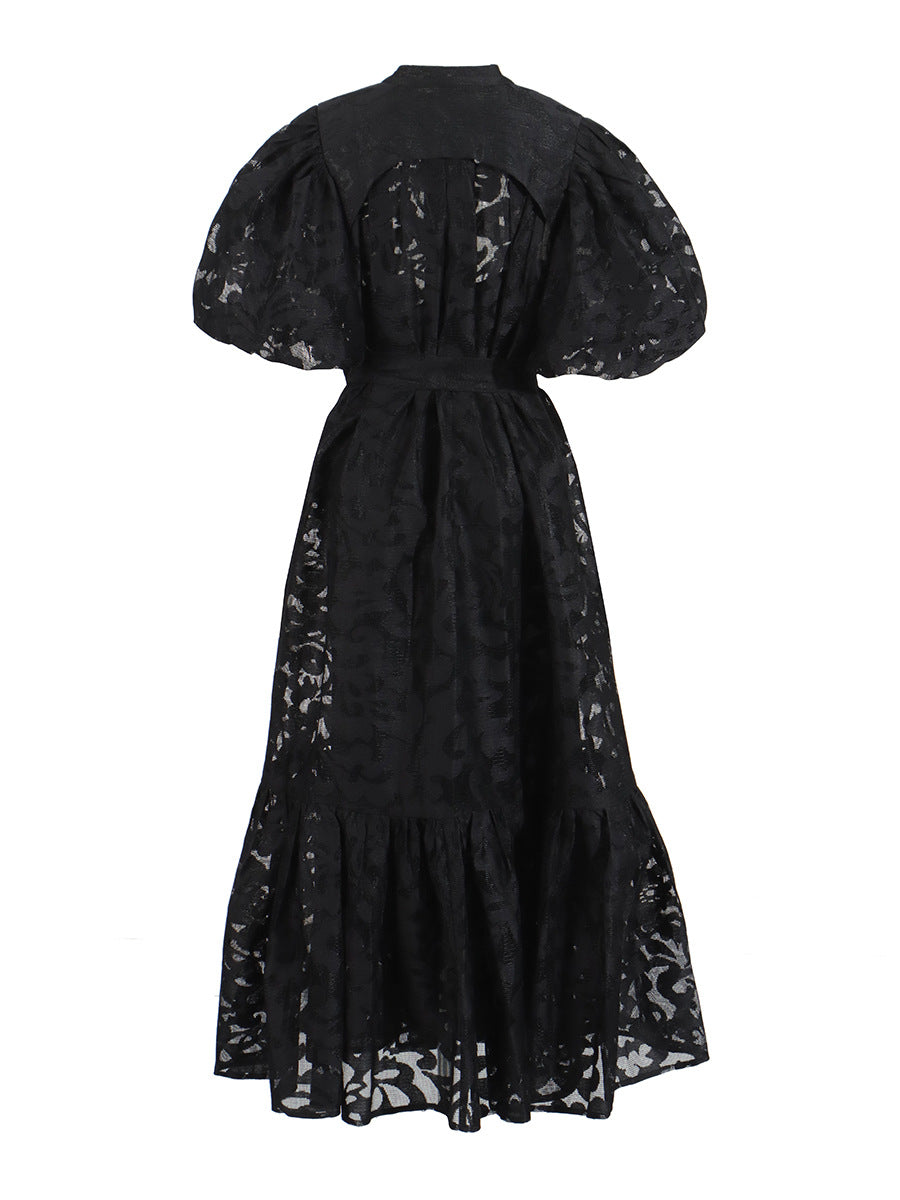 Persephone Puff Sleeve Maxi Dress - Elegant Lace Overlay & Tiered Hem