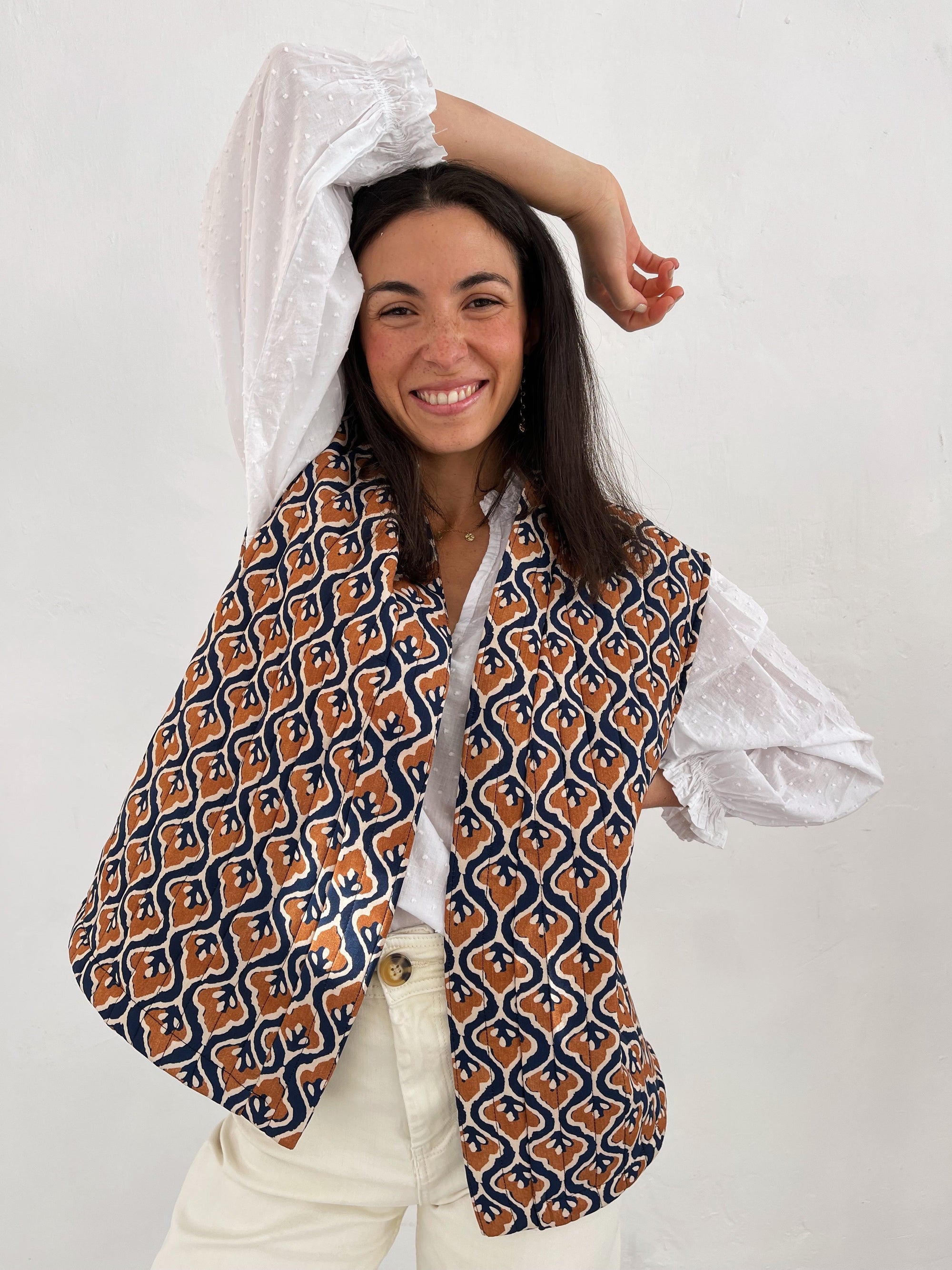 Stylish Lúa Beige Printed Cotton Vest for Women - Versatile Layering Fashion