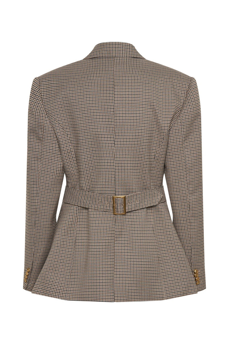 Men's Khaki Grid Buckle Blazer Jacket Tailored Fit