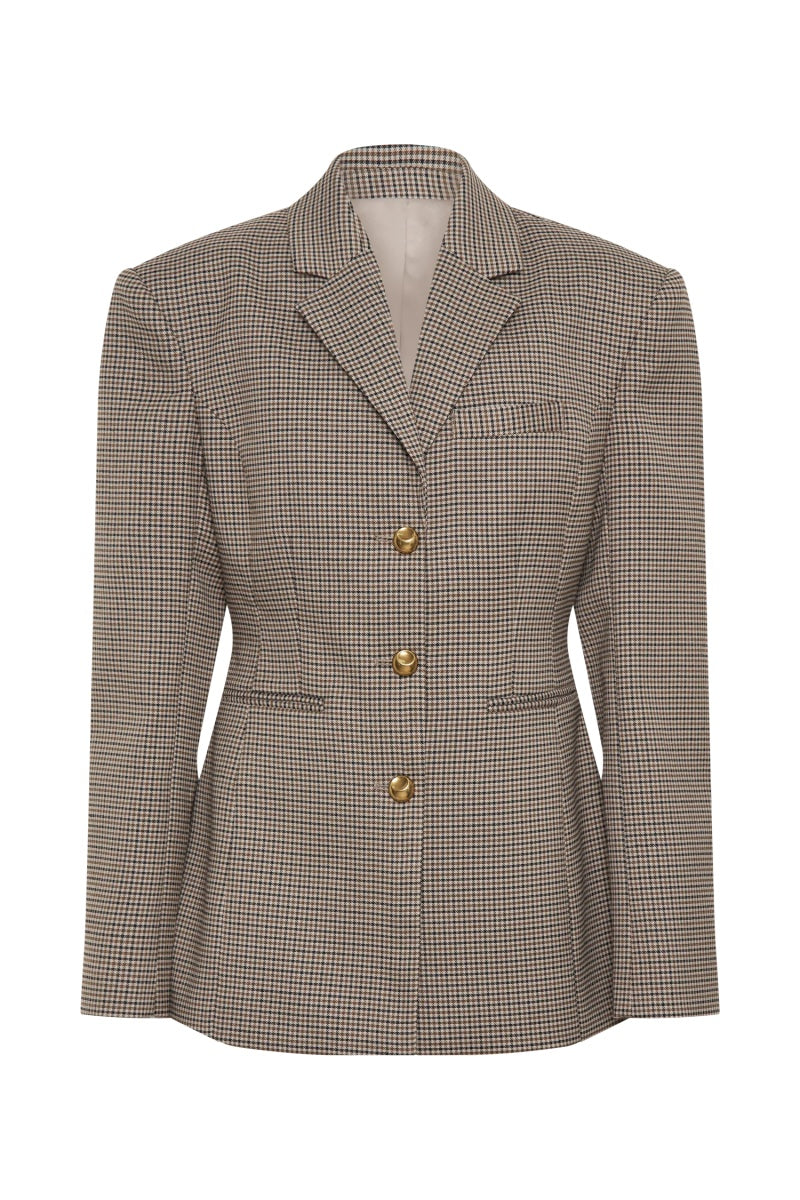 Men's Khaki Grid Buckle Blazer Jacket Tailored Fit