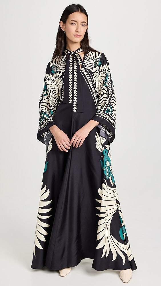 La DoubleJ Magnifico Reversible Silk Twill Floral Print Maxi Dress