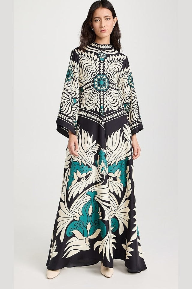 La DoubleJ Magnifico Reversible Silk Twill Floral Print Maxi Dress