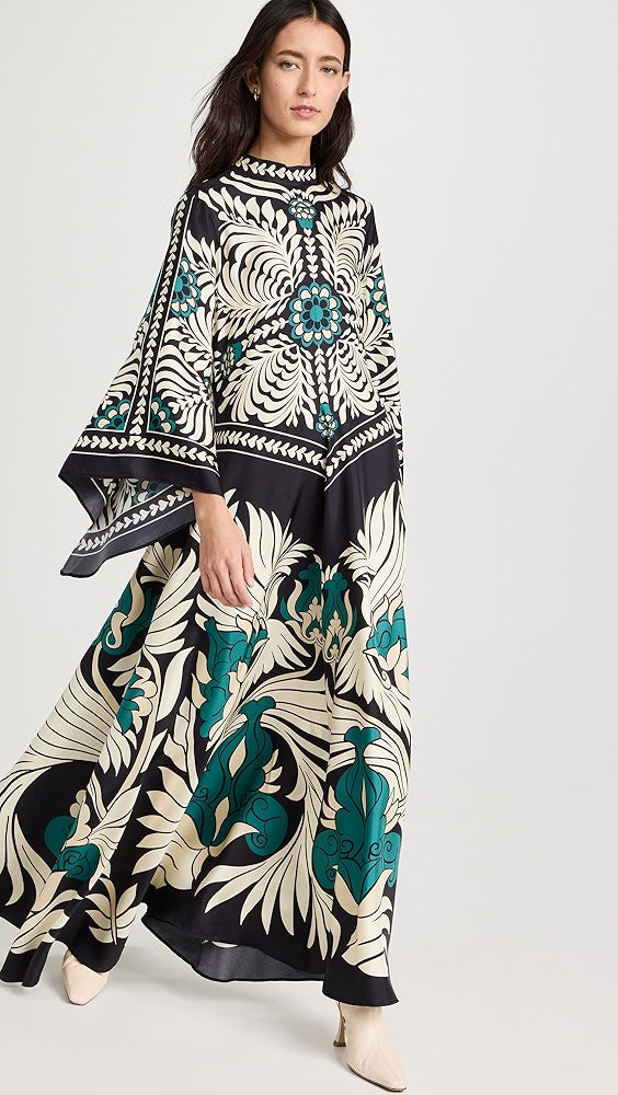 La DoubleJ Magnifico Reversible Silk Twill Floral Print Maxi Dress