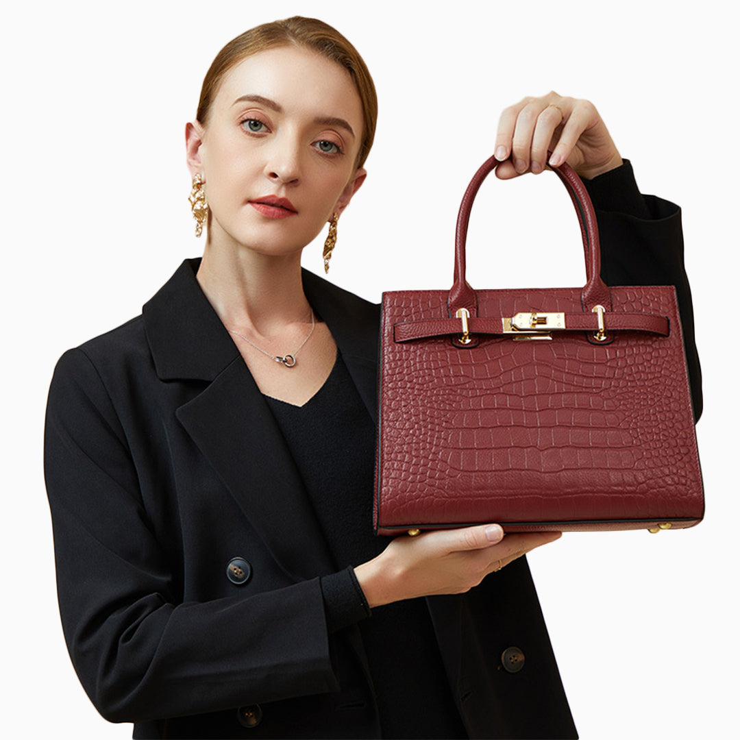 FIORENZA Luxury Marseille Structured Leather Handbag with Removable Strap