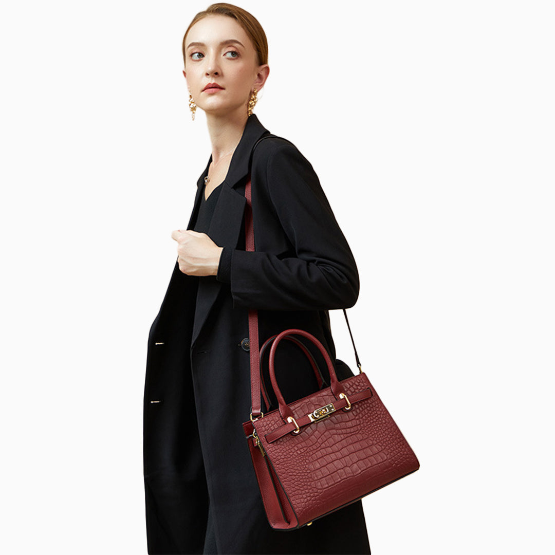 FIORENZA Luxury Marseille Structured Leather Handbag with Removable Strap