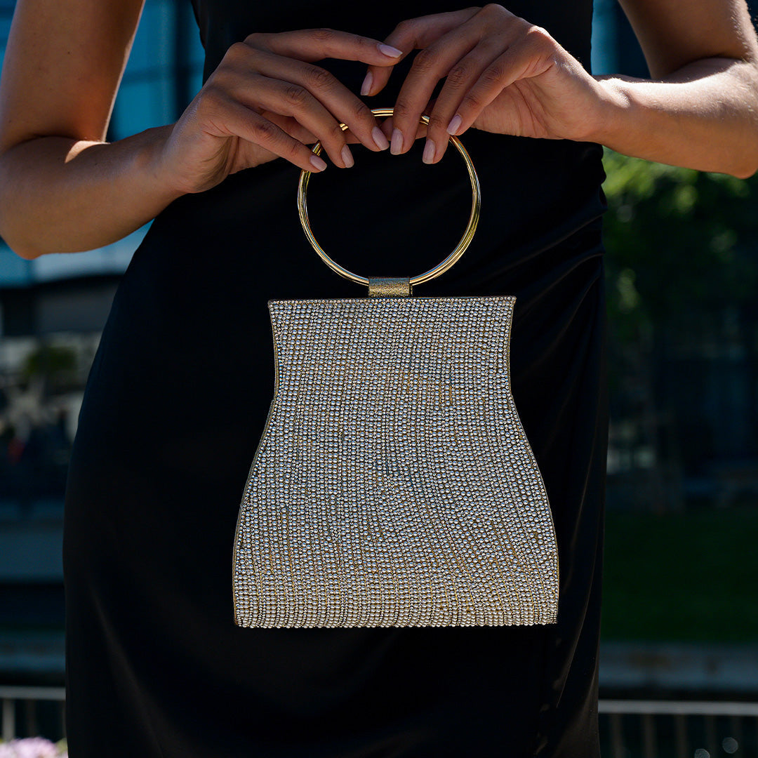 Meghan Rhinestones Gold Handbag
