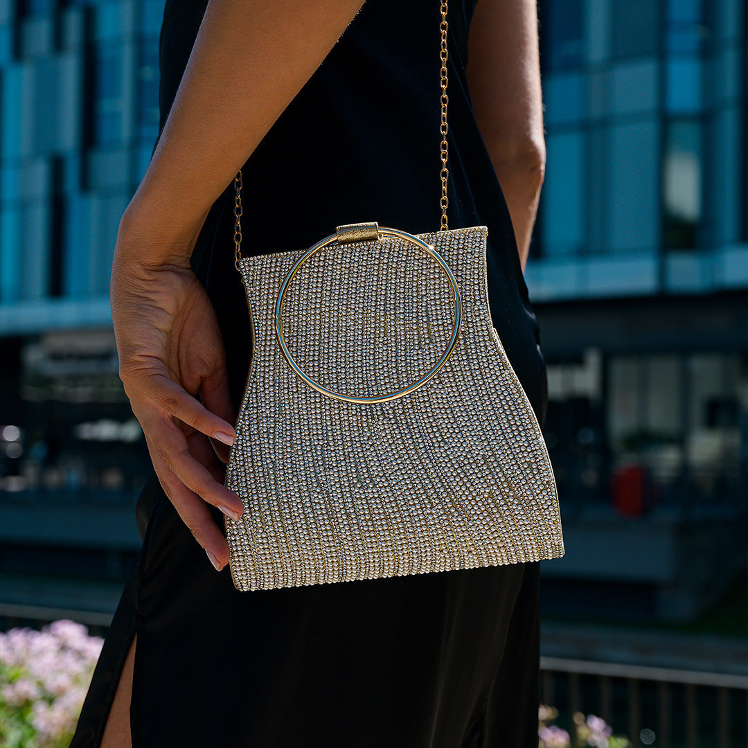 Meghan Rhinestones Gold Handbag