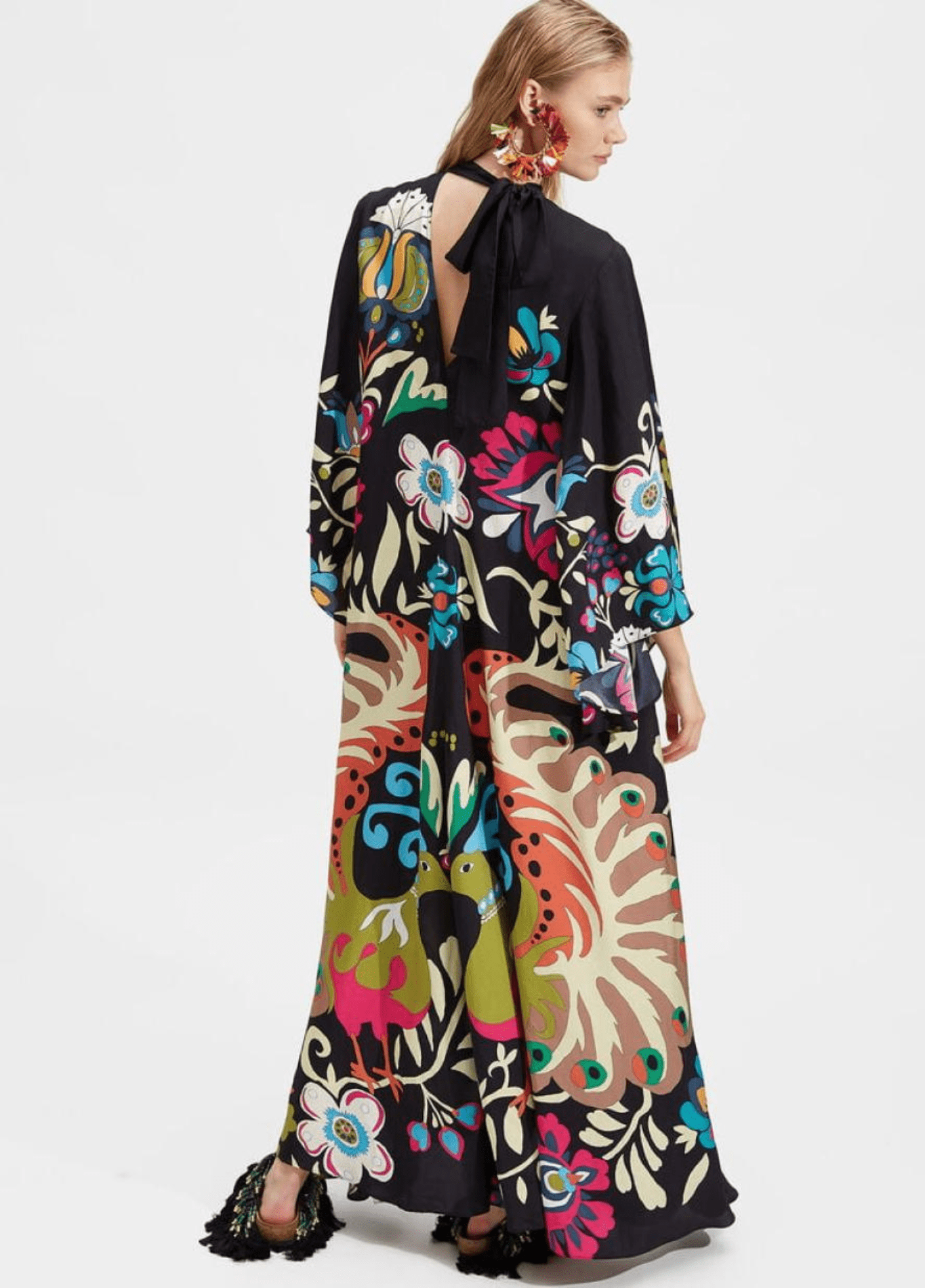 Floral Reversible Kimono Robe Arty Colorful V-Neck Dress