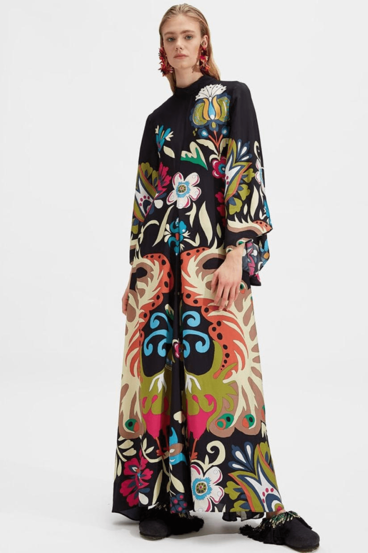 Floral Reversible Kimono Robe Arty Colorful V-Neck Dress