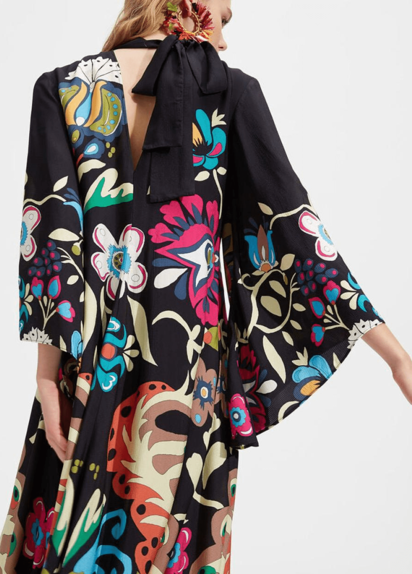 Floral Reversible Kimono Robe Arty Colorful V-Neck Dress