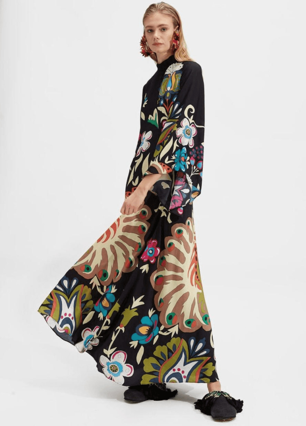 Floral Reversible Kimono Robe Arty Colorful V-Neck Dress