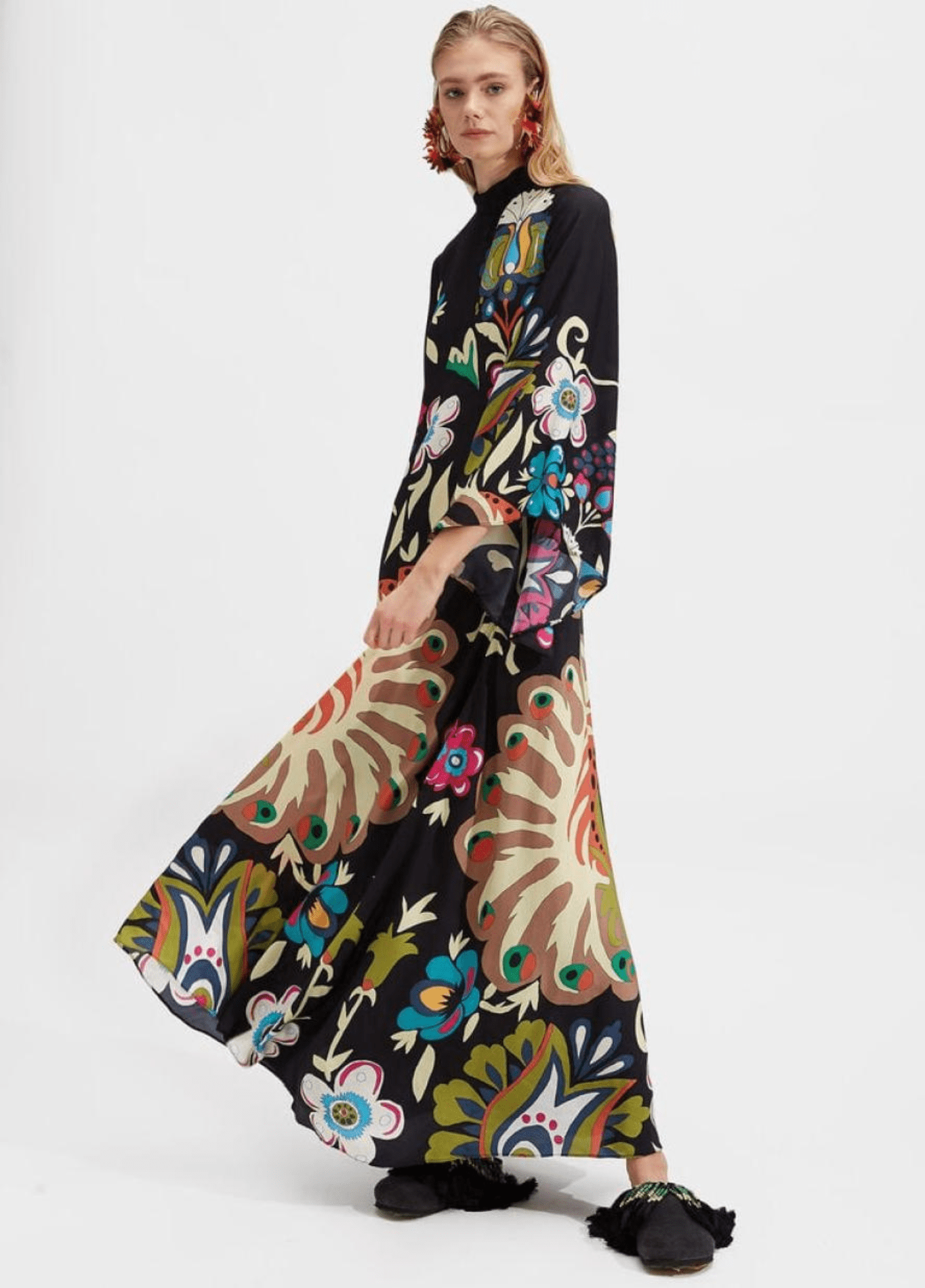 Floral Reversible Kimono Robe Arty Colorful V-Neck Dress