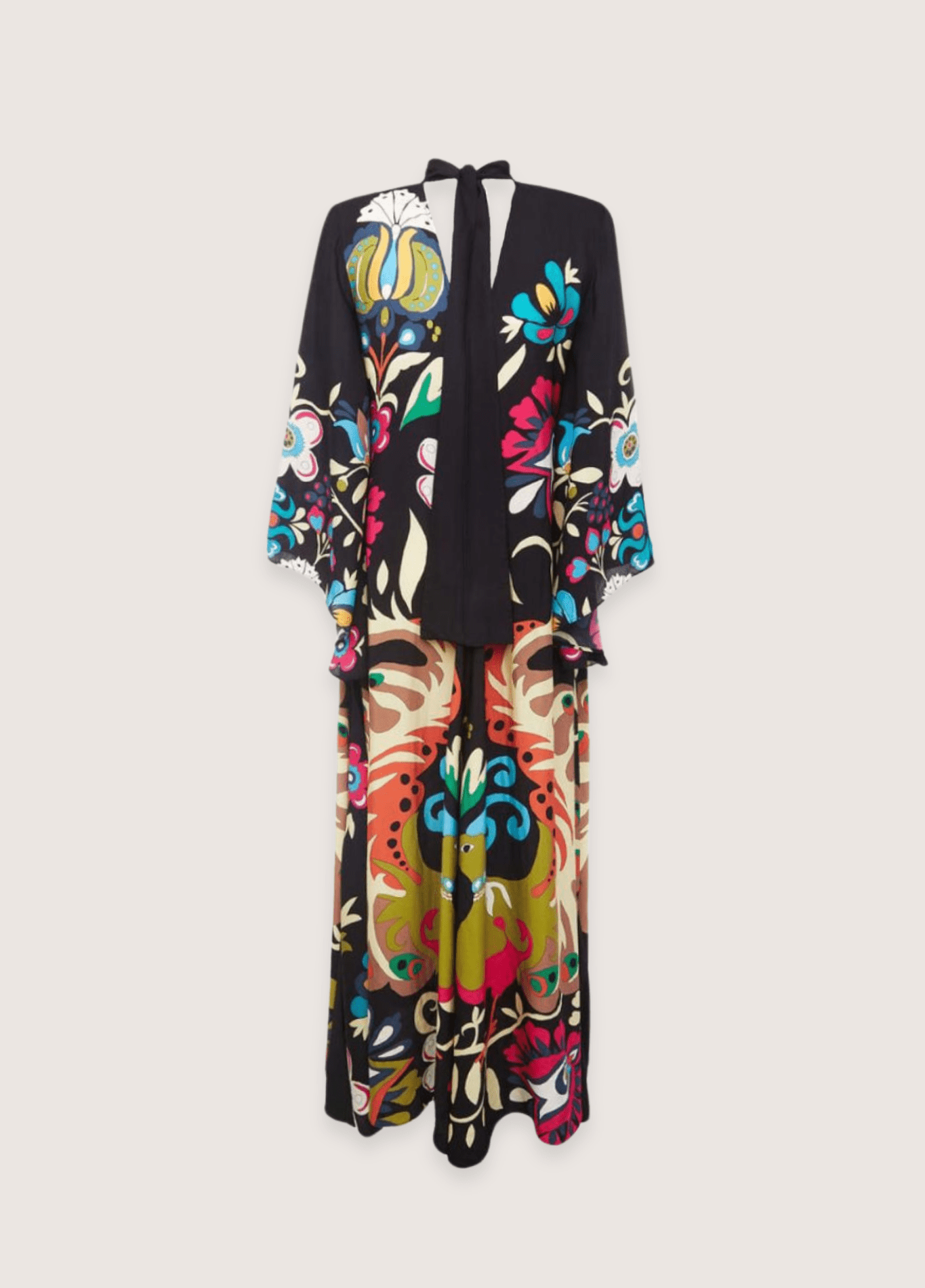 Floral Reversible Kimono Robe Arty Colorful V-Neck Dress
